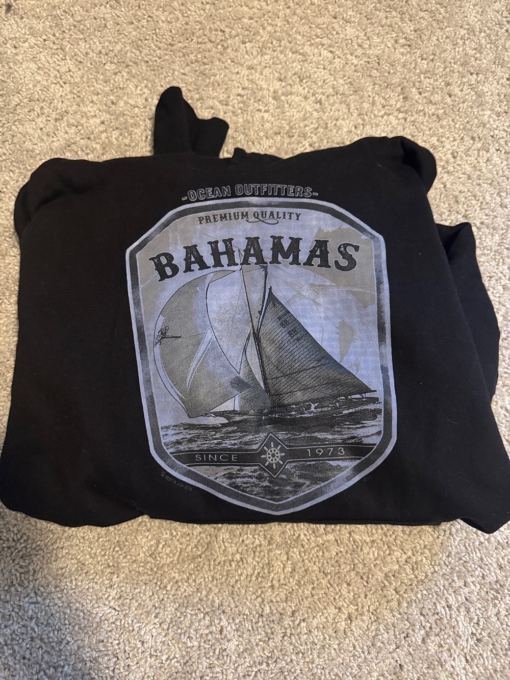 Bahamas Graphic Hoodie - Black with Gray Sailboat Print